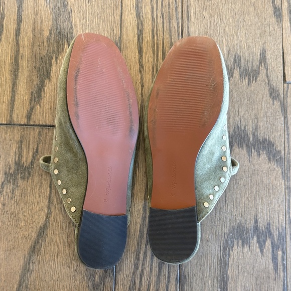Madewell Olive Green Suede Studded Mary Jane Mules - Picture 2 of 3